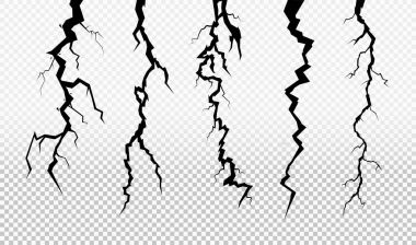 Set of crack in surface. Rift in earth. Flat for instant color change. Realistic fracture in wall. Vector illustration. Isolated on transparent background clipart