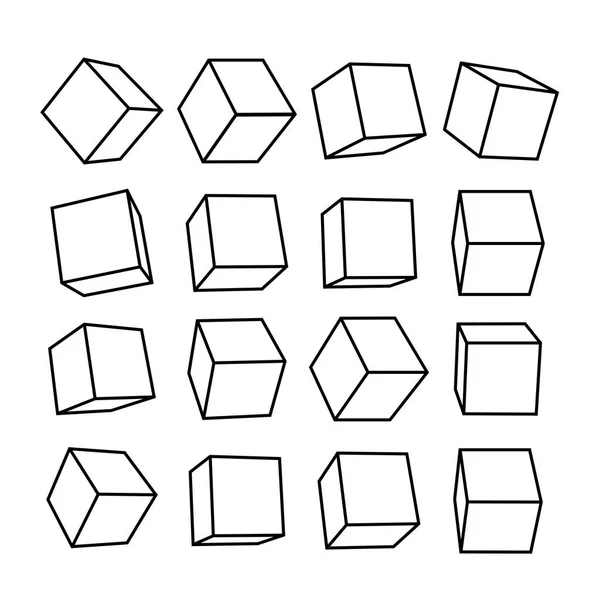 Conjunto de icono de cubo conjunto con perspectiva 3d modelo de un cubo. Ilustración vectorial. Aislado sobre fondo blanco — Archivo Imágenes Vectoriales