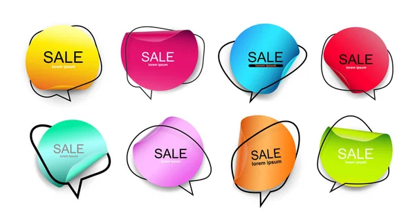 Big Set of vector flat colorful speech bubble shaped banners, price tags, stickers, posters, badges. Isolated on white background — Stock Vector