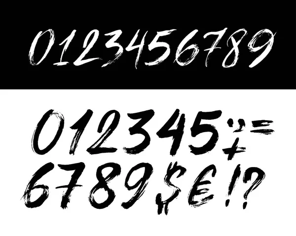 Satz von Pinselbuchstaben Zahlen. moderne Kalligraphie, handgeschriebene Briefe. Freihandzeichnen. Vektorillustration. isoliert auf weißem Hintergrund — Stockvektor