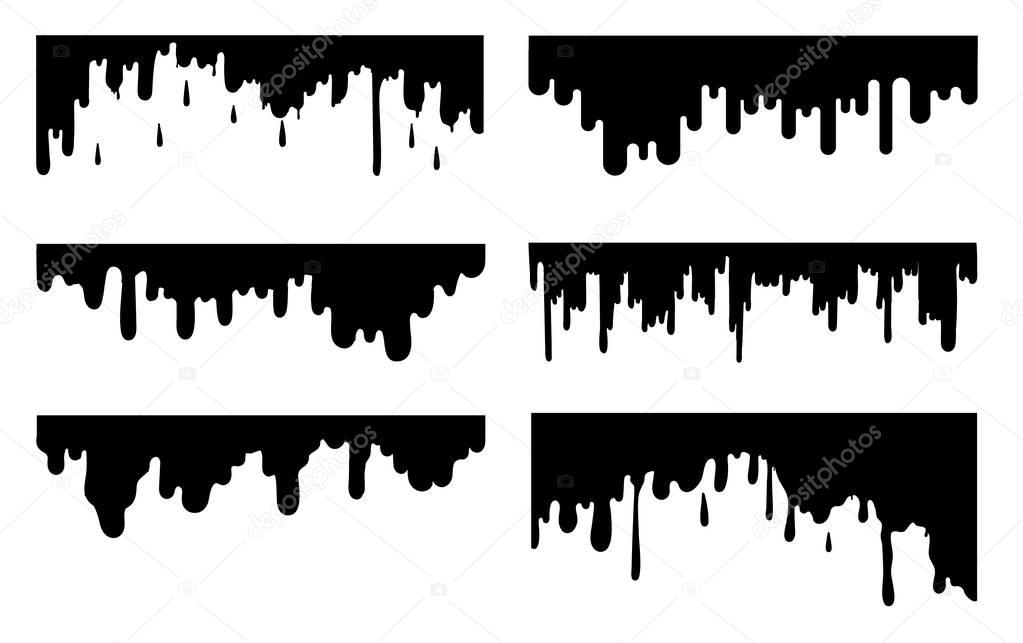 Set of black paint drips. Vector illustration for your design. Isolated on white background