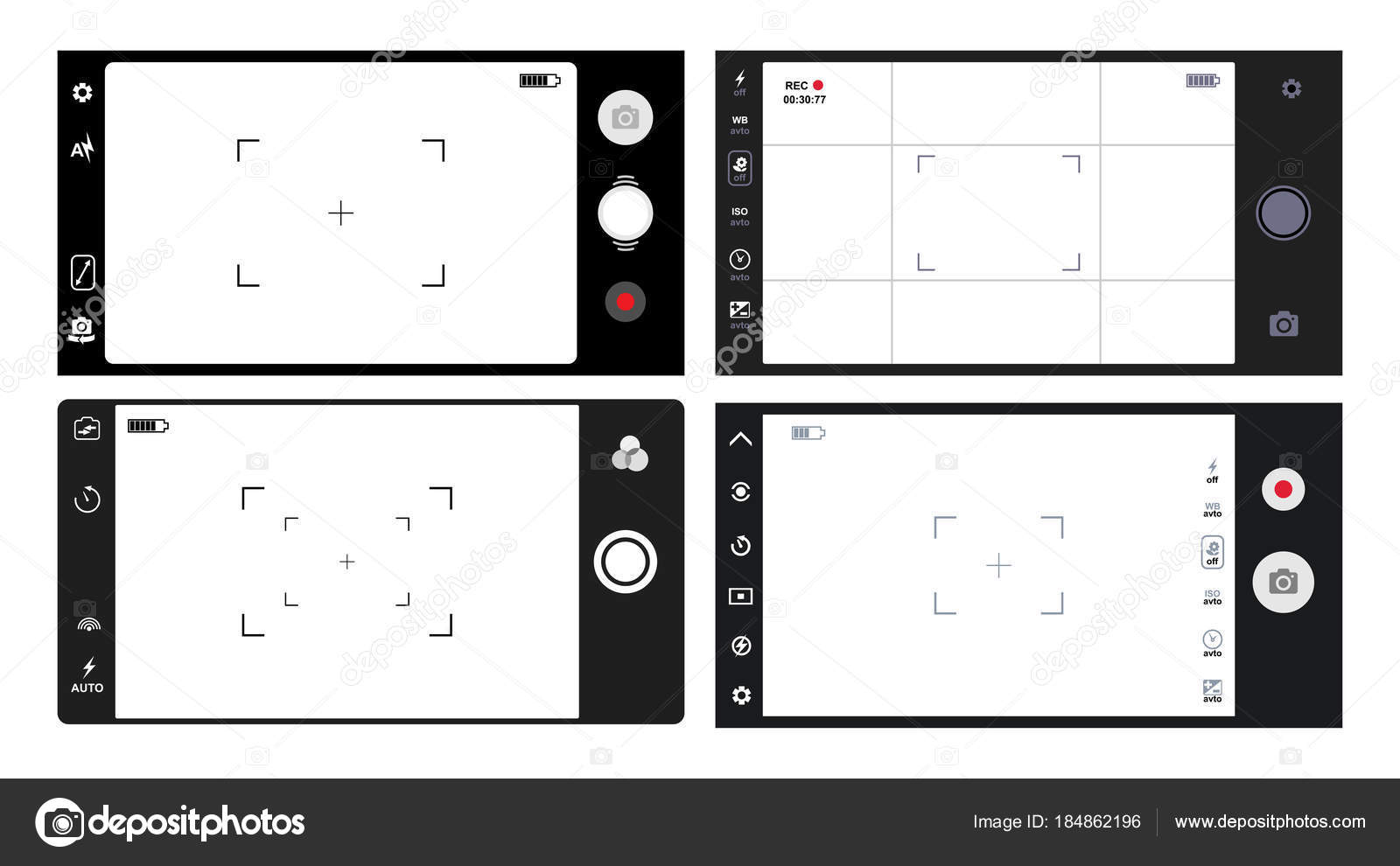 Set of smartphone camera viewfinder. Template focusing screen of the