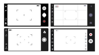 Set of smartphone camera viewfinder. Template focusing screen of the camera. Classic viewfinder camera recording. Video screen vector illustration. Isolated on white background clipart
