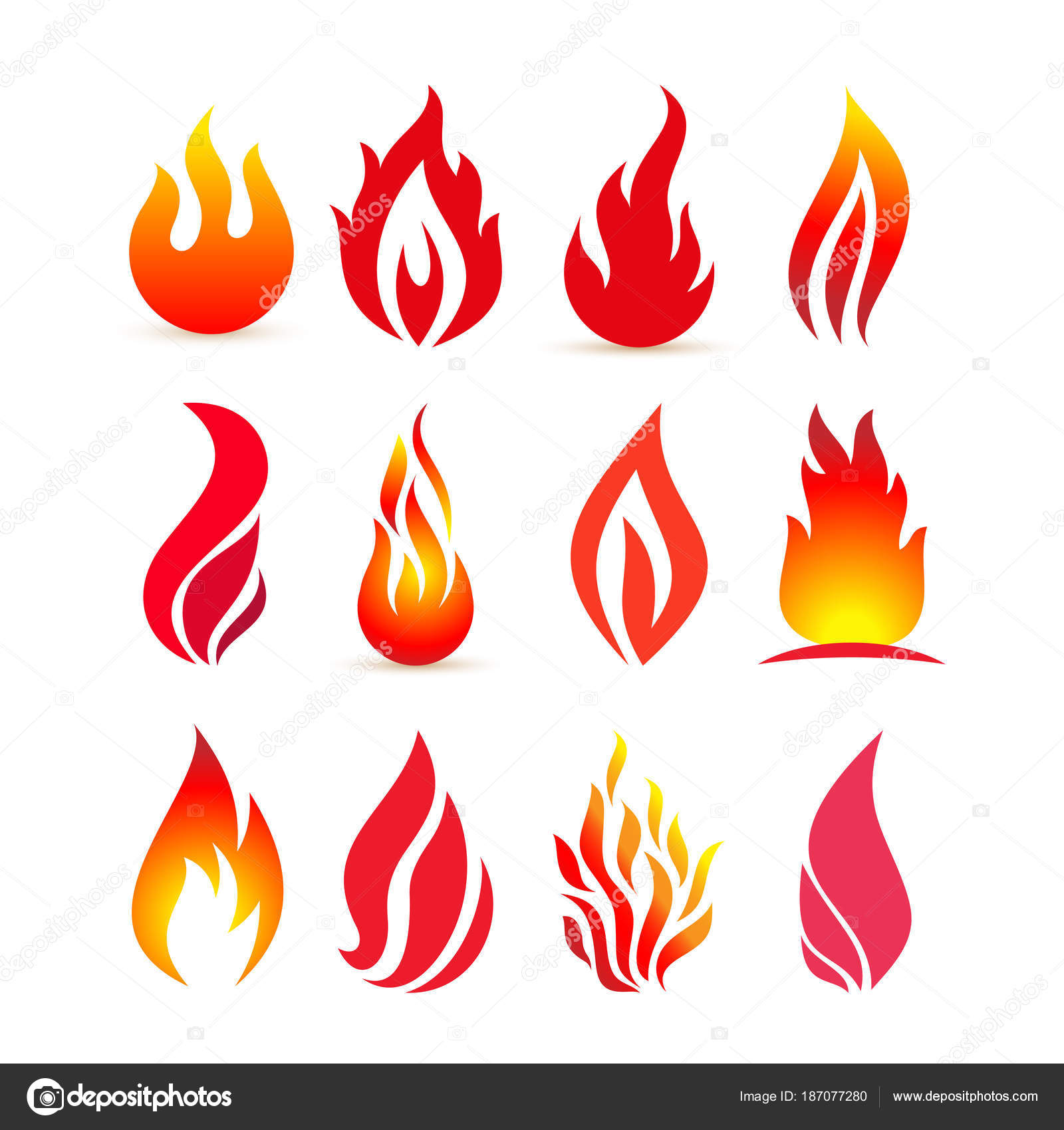 Conjunto de logotipo de fogo. Ilustração do vetor de fogo vermelho