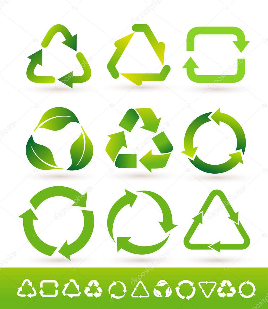 Set of Recycled cycle arrows icon. Recycled eco icon. Vector illustration. Isolated on white background