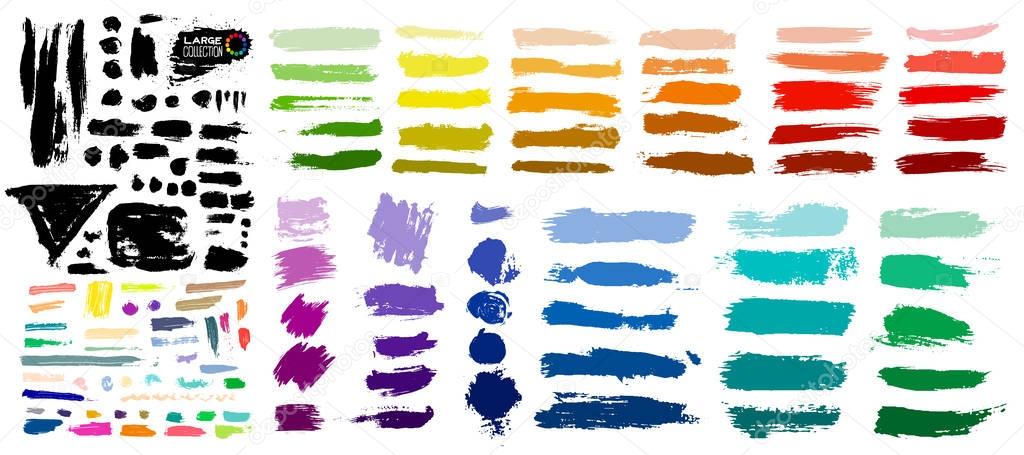 Big colorful of paint, ink brush strokes, brushes, lines, grungy. Dirty artistic design elements, boxes, frames. Vector illustration. Isolated on white background. Freehand drawing