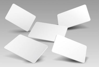 Düşen gerçekçi kartvizit şablonu kümesi. Yumuşak gölgeler ile üzerinde boş. Vektör çizim. Beyaz arka plan üzerinde izole