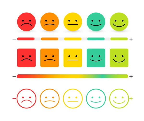 Zestaw projektu koncepcyjnego opinię, tło skali emocji i transparent. Uśmiech wektor ikona ilustracja. Na białym tle — Wektor stockowy