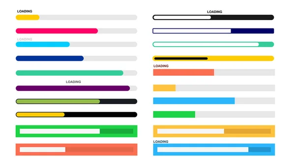 Conjunto de barra indicadora de carga de progreso. Diseño plano. Indicador de proceso de ilustración vectorial. Aislado sobre fondo blanco — Archivo Imágenes Vectoriales