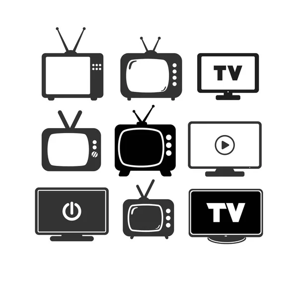 电视机图标集。旧电视屏幕。视频展示, 娱乐符号。复古向量插图。在白色背景上被隔离 — 图库矢量图片