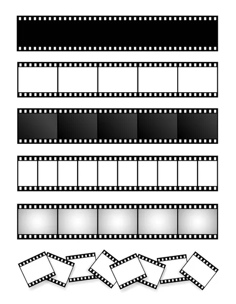 Collection de bandes de film, film, photo. Modèle vectoriel. Cadre de cinéma. Illustration vectorielle. Isolé sur fond blanc — Image vectorielle