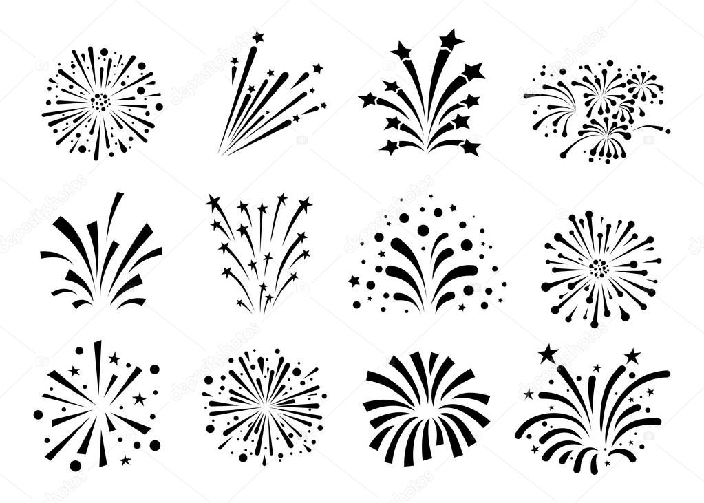 Set of a fireworks icon. Vector illustration. Isolated on white background