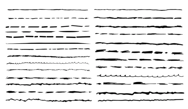 Satz schwarze Pinsel mit künstlerischem Stift. Freihandzeichnen. Handgezeichnete Grunge-Striche. Vektorillustration. isoliert auf weißem Hintergrund — Stockvektor