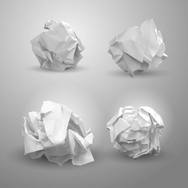 Set of crumpled paper ball. For business concept, banner, web site and other. Crumpled paper was after brainstorming. Vector illustration. Isolated on gray background clipart