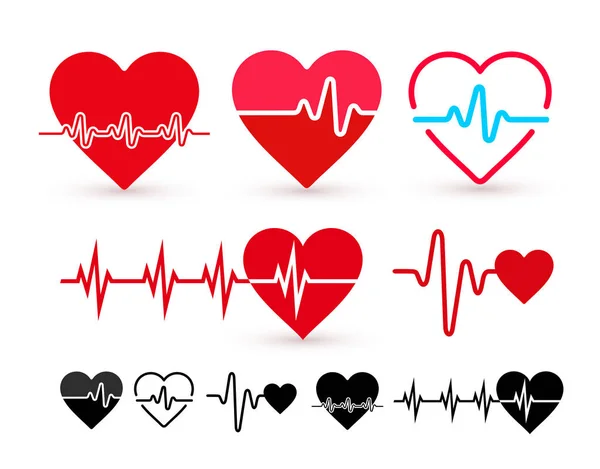 Uppsättning Heartbeat-ikonen, health monitor, hälso-och sjukvård. Platt design. Vektorillustration. Isolerad på vit bakgrund — Stock vektor