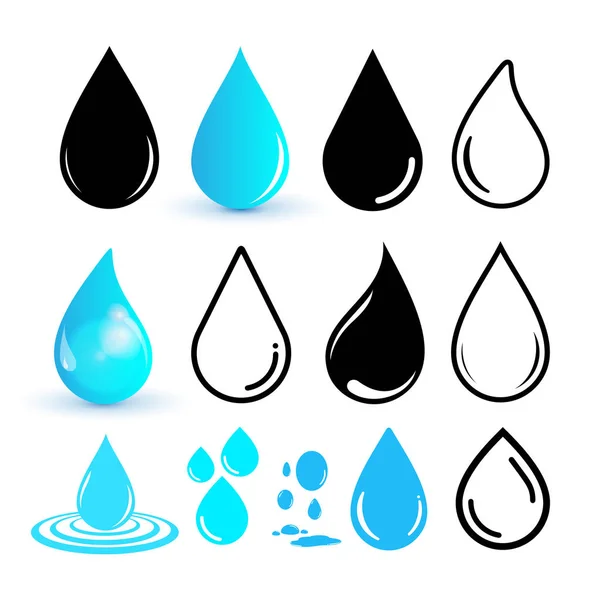 Conjunto de icono de gota de agua. Icono de línea descendente. Diseño plano. Ilustración vectorial. Aislado sobre fondo blanco — Vector de stock