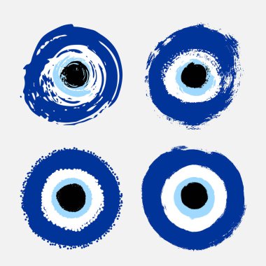 Bir dizi grunge el Türk nazarı çizdi. Mandala Yunan nazarı. Türkiye, Yunanistan ve Kıbrıs 'ta koruma sembolü. Kem gözlerden tılsım. Vector blue Turkish fatima 's eye. Sihirli öge, öznitelik.
