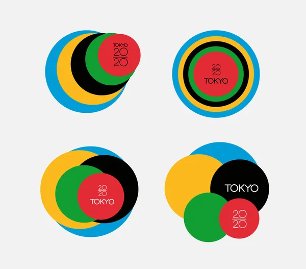 2020 соблазняет дизайнерский Токио красочными браслетами. Набор шаблонов оформления брошюры, карточки, баннера, плаката. Текстовая графическая типографская векторная иллюстрация. Изолированный на белом фоне . — стоковый вектор