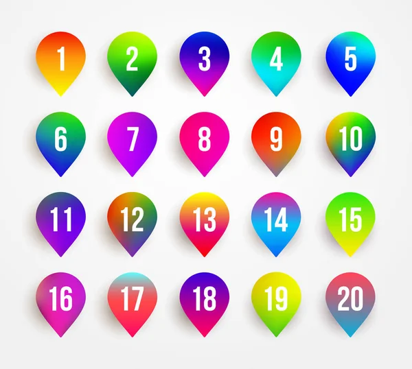 Flèche Point Marqueurs Colorés Avec Numéro Illustration Vectorielle Gradient Isolé — Image vectorielle