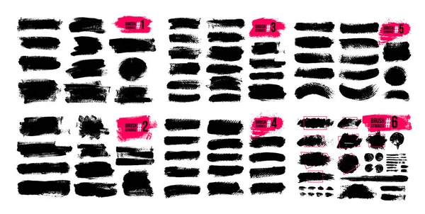 Mega set of brush strokes. Paintbrush, grunge design elements. Rectangle text boxes. Round speech bubbles Thin dirty distress texture banners. Grunge painted badges. Ink splatters. Vector illustration — Stock Vector