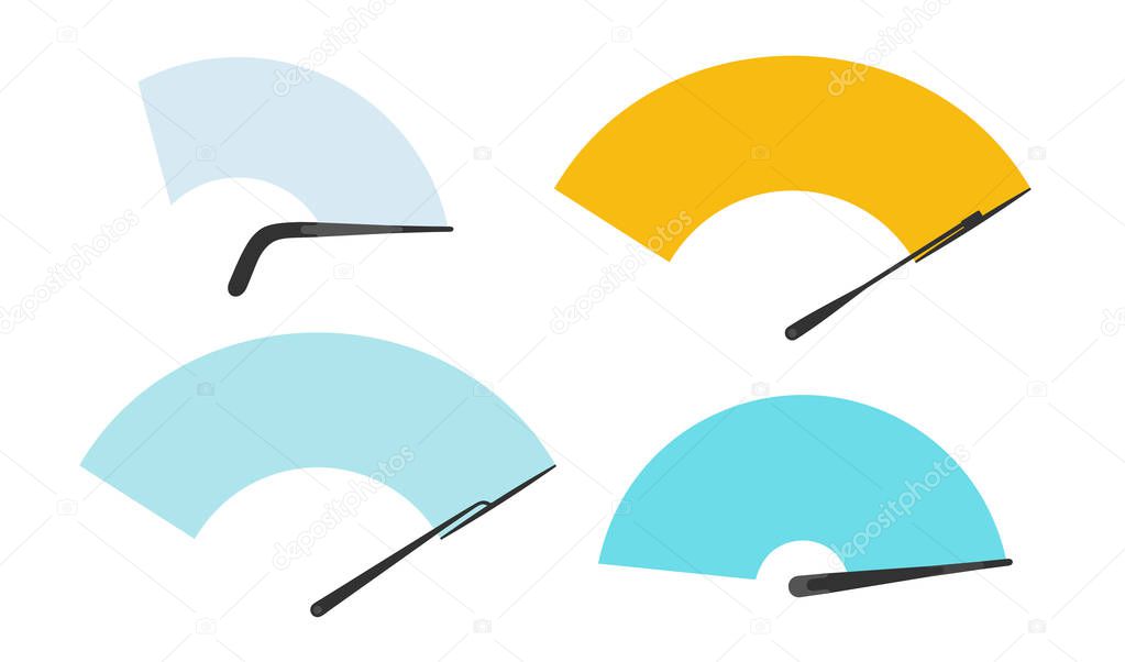 Set of windshield car glass with wipers. Vector illustration. Isolated on white background.