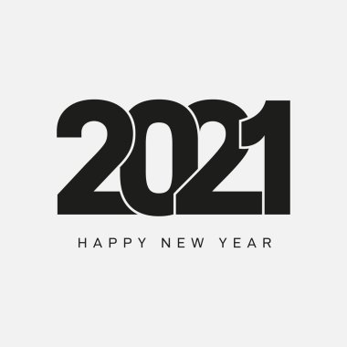 Yeni yılın kutlu olsun 2021 logo metin tasarımı. 2021 iş günlüğünün kapağı. Broşür tasarım şablonu, kart, afiş. Tatil, vektör çizimi. Beyaz arkaplanda izole.
