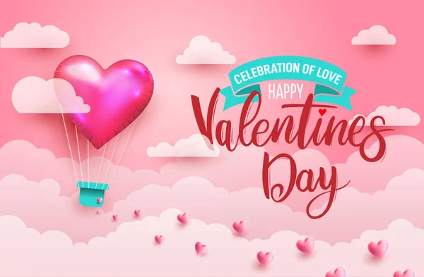 Concept of Valentine's Day. Heart balloons in the sky. Balloons in a heart shaped and Heart float on the sky. Art paper flying heart balloons. Invitations, posters, banners. Vector illustration. — 스톡 벡터