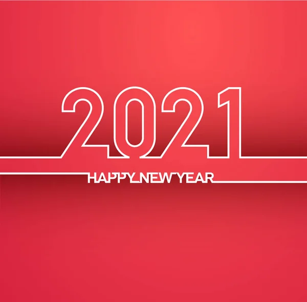 С Новым 2021 годом! Календарь в линейке, типография. Номер года с контурными цифрами. В одной бесконечной строчке. Векторная иллюстрация. Изолированный на красном фоне . — стоковый вектор
