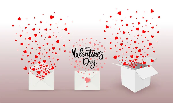 Love letter romantic icon white envelope. Valentine's day gift box present with fly hearts. In the envelope is a card with a heart. Flat style. Vector illustration. Isolated on white background. — 스톡 벡터