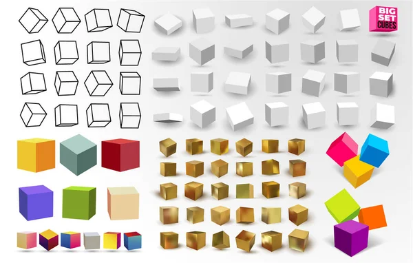 Mega Set Cubes Blancs Isolés Sur Fond Blanc Lumière Perspective — Image vectorielle