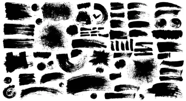 Set Black Ink Style Splash Blobs Stains Brushes Textures Made — Stock Vector