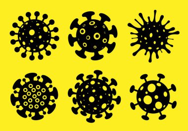 Wuhan 'daki Corona virüsü seti, Corona virüsü enfeksiyonu. 2019-ncov virüsü. Coronavirus mikrobu. Vektör grafik çizimi. Sarı arkaplanda izole edilmiş.
