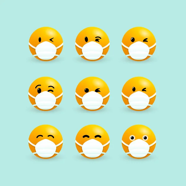 Emoji Con Maschera Bocca Set Facce Gialle Con Gli Occhi — Vettoriale Stock