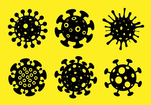 一组科罗纳病毒在乌汉 科罗纳病毒感染 2019 Ncov病毒 Coronavirus Microbe 矢量图解 在黄色背景下隔离 — 图库矢量图片