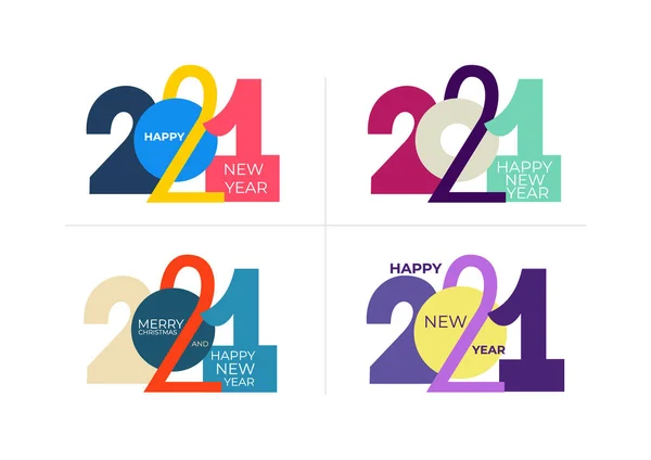 Conjunto 2021 Design Logotipo Texto Colorido Etiqueta Feliz Ano Novo —  Vetores de Stock