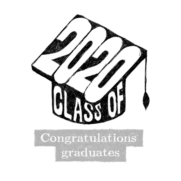 Τάξη Του 2020 Συγχαρητήρια Μεταπτυχιακή Τυπογραφία Καπάκι Και Φούντα Χειροποίητη — Διανυσματικό Αρχείο