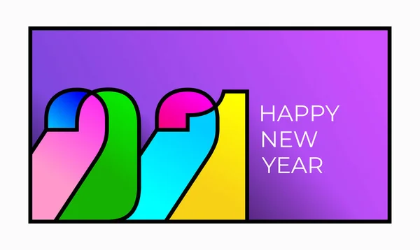 2021年新年快乐 色彩艳丽的2021年徽标图案设计 完美的字体设计和新年庆祝邀请 被紫色的背景隔离了圣诞节矢量图解 — 图库矢量图片