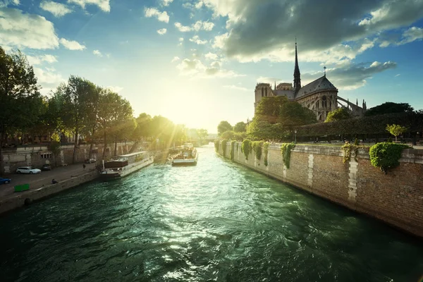 Seine y Notre Dame de Paris, Paris, Francia — Foto de Stock