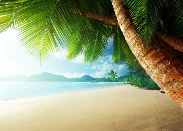 Západ slunce na pláži Anse Takamaka, Ostrov Mahé, Seychely — Stock fotografie