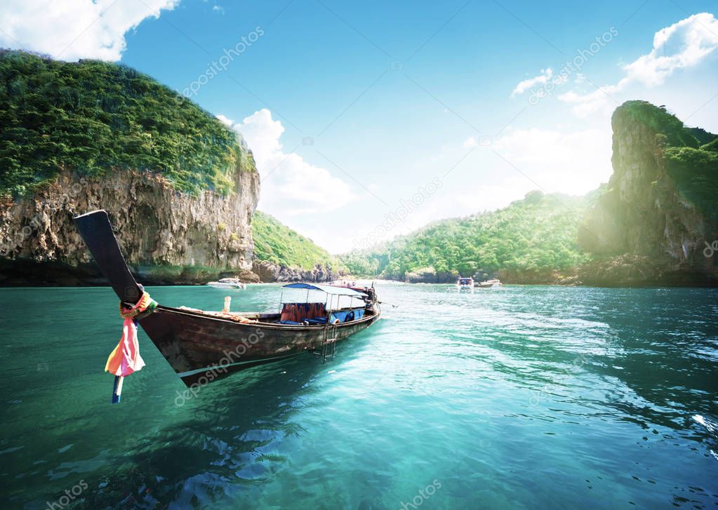 boat on the beautiful sea, Phi Phi island, Thailand