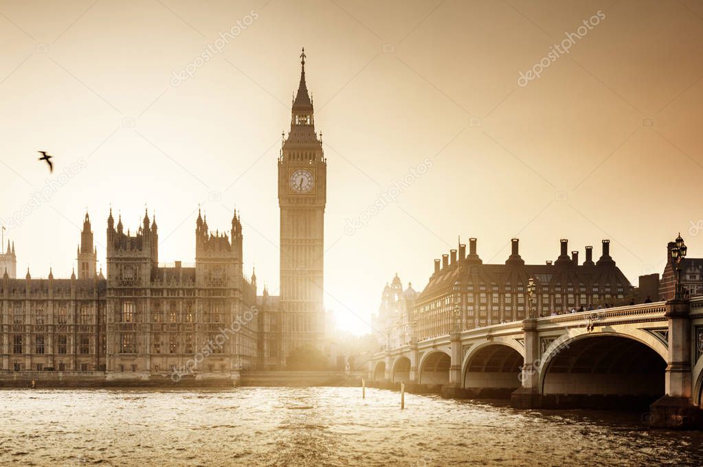 Big Ben and Westminster at sunset, London, UK