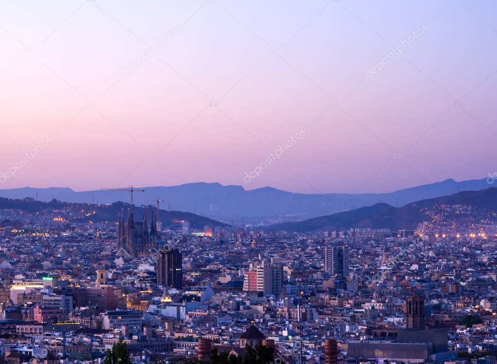 Barcelona in sunset time, Spain
