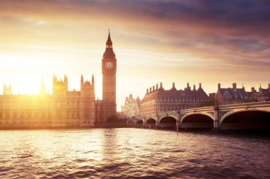 Big ben ile westminster günbatımı, Londra, İngiltere