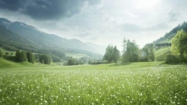 Dolomitler 'de bahar karahindiba tarlası, Güney Tyrol, İtalya