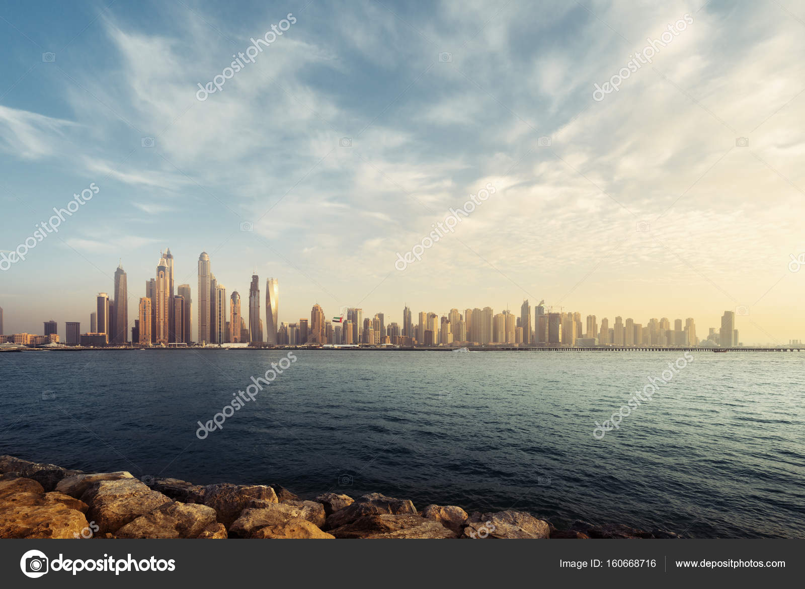Panorama De Gratte Ciels De Dubaï Marina Heure Du Coucher