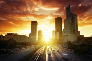 Paris La Defense, günbatımı,
