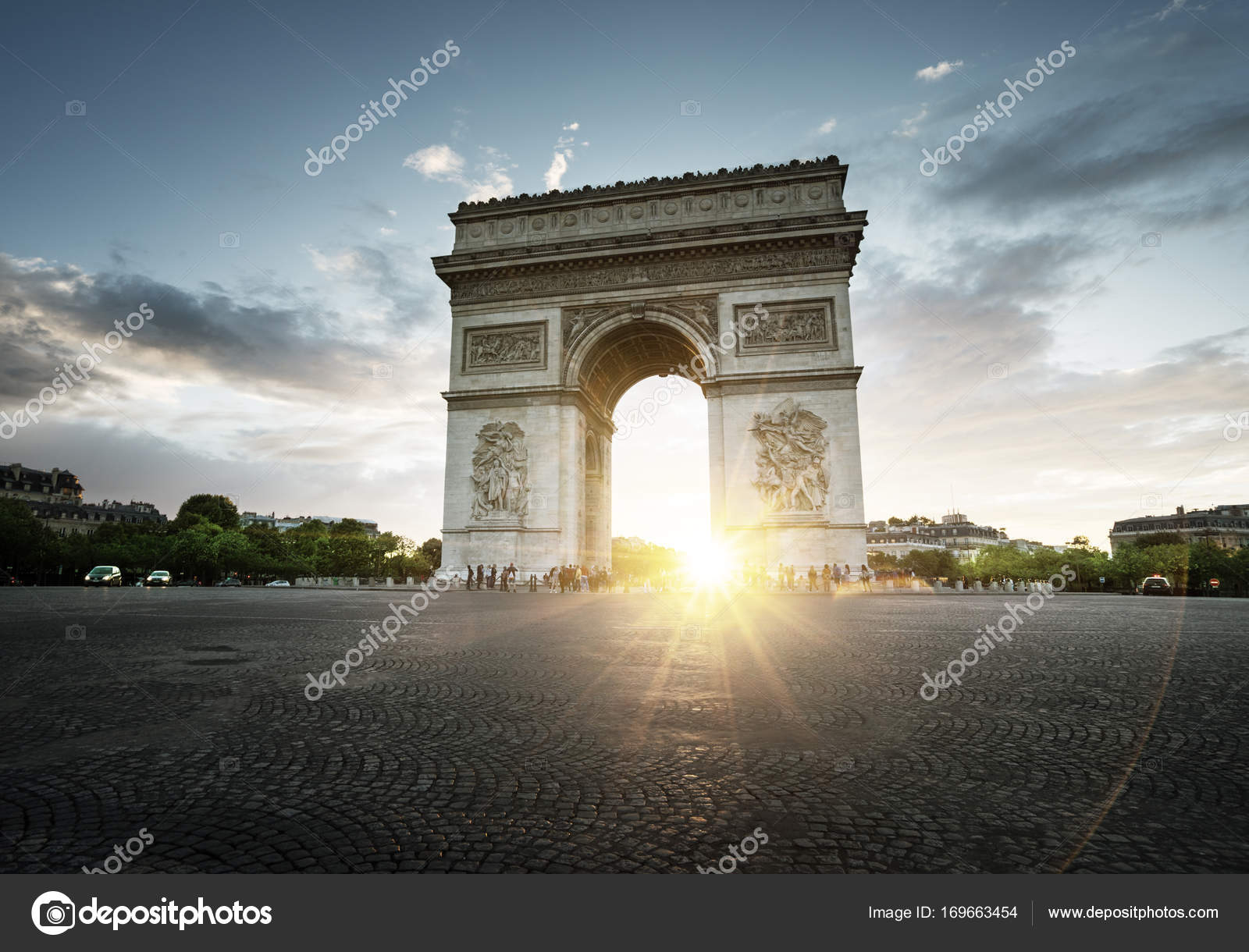 Arc De Triomphe Au Coucher Du Soleil Paris France