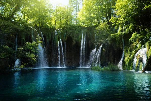 Ormandaki şelale, Plitvice Gölleri, Hırvatistan — Stok fotoğraf