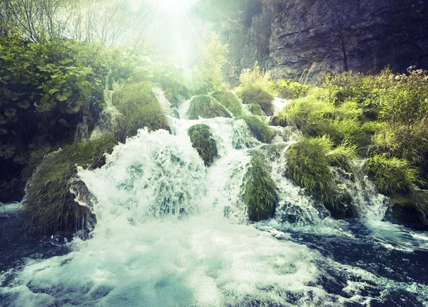 Ormandaki şelale, Plitvice Gölleri, Hırvatistan — Stok fotoğraf