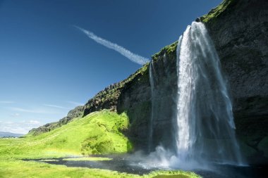 Yaz mevsiminde Seljalandfoss Şelalesi, İzlanda